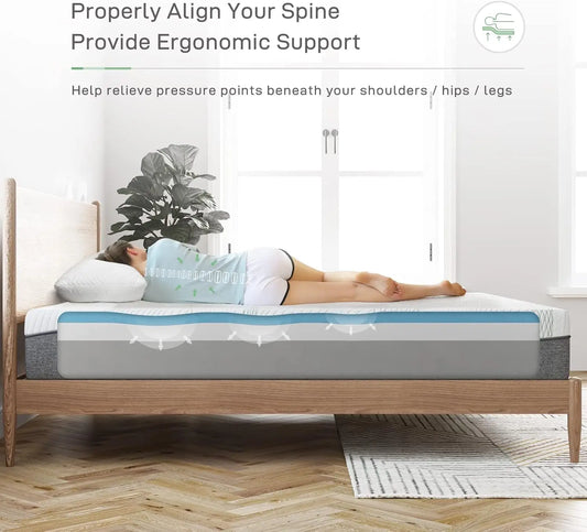 Queen Size Mattress 10 Inch Gel Memory Foam Mattress for Good Sleep Pressure Relieving Matrress in a Box Medium Plush