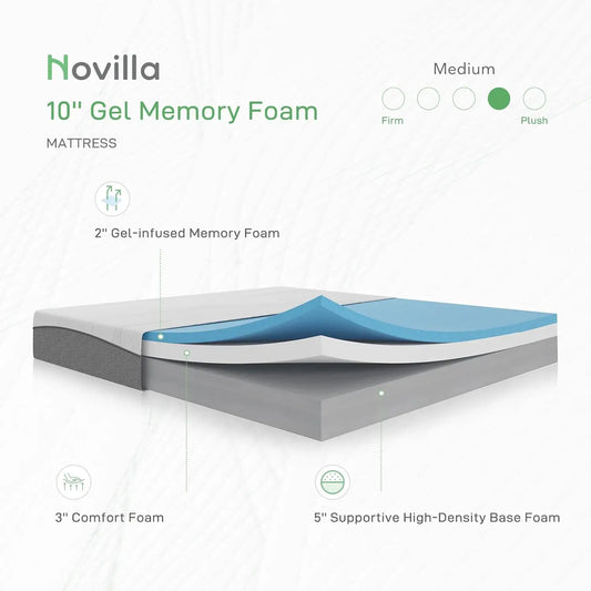 Queen Size Mattress 10 Inch Gel Memory Foam Mattress for Good Sleep Pressure Relieving Matrress in a Box Medium Plush